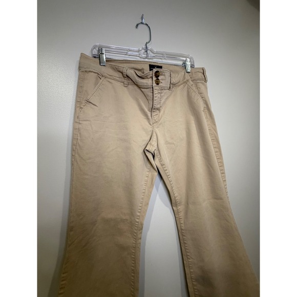 American Eagle Khaki Flare Artist Pants 14 Y2K Boho Stretch Minimalist Soft - Picture 2 of 11